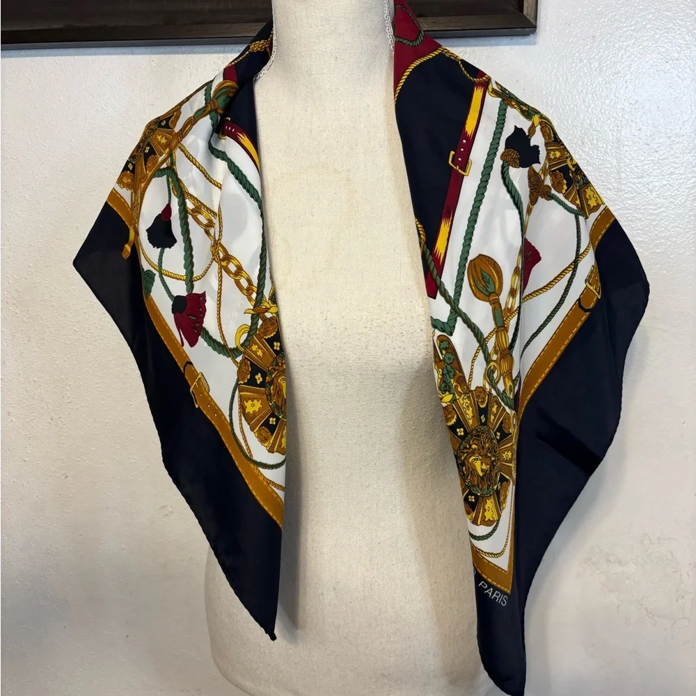 Gold and Blue Ornate Silk Scarf